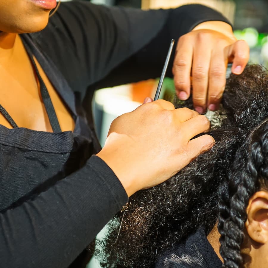 Close up ahairstylist braided hair